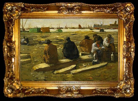 framed  George Hendrik Breitner Lunch Break at the Building Site in the Van Diemenstraat in Amsterdam, ta009-2